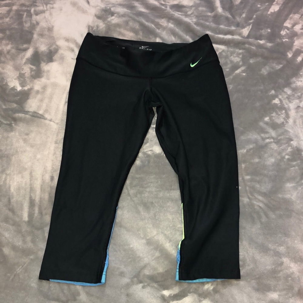 Nike black/ blue and green sheer workout capris